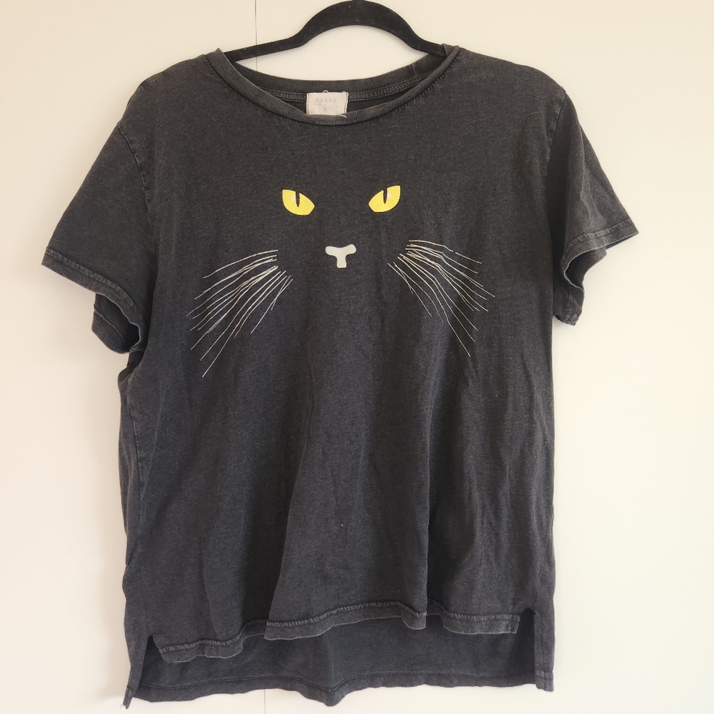 Urban Nation Black Cat Graphic Tee Washed Black Cotton